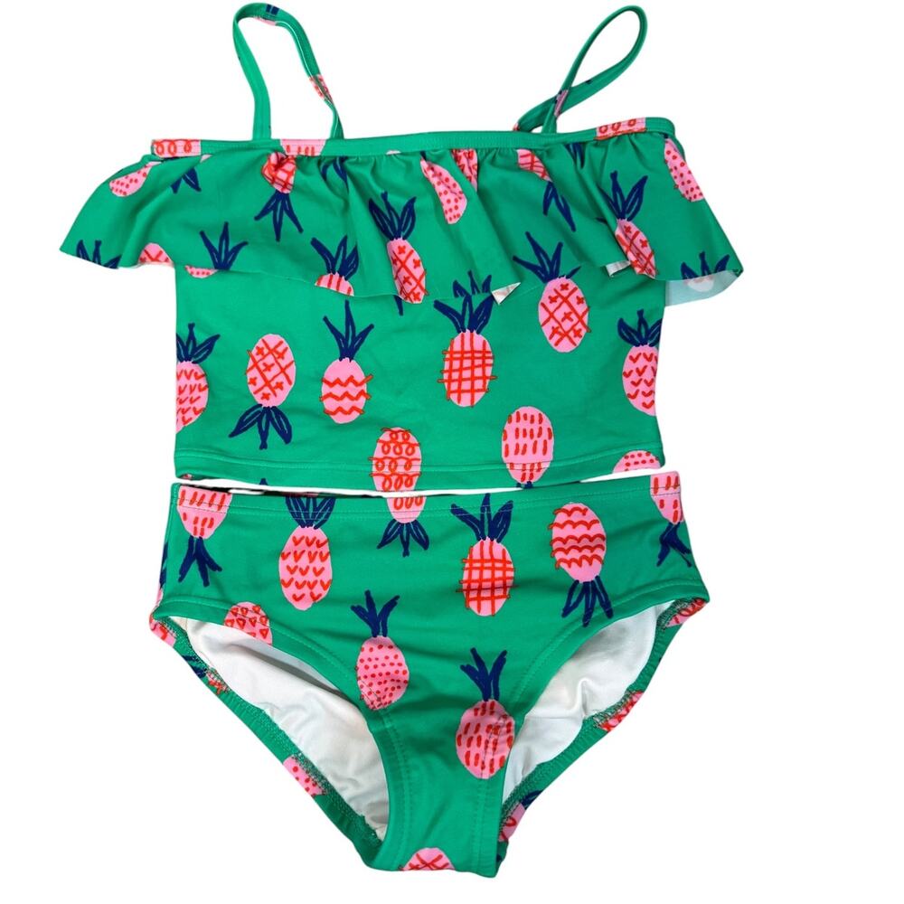 Hanna Andersson Girls Size 6-7 Green Pineapple Two Piece Swimsuit